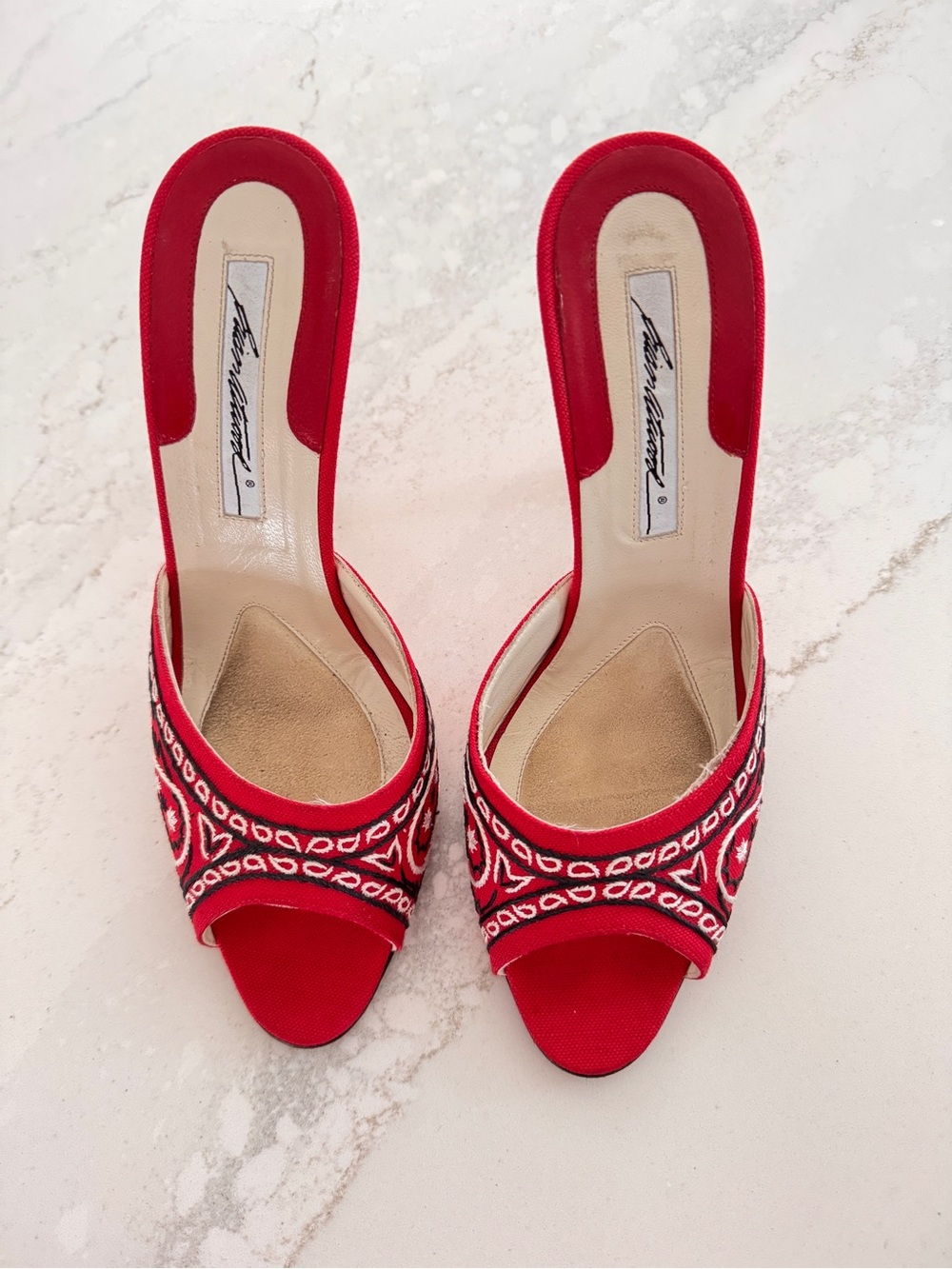 Brian Atwood Red Embroidered Heels